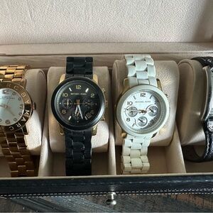 Michael Kors Gold, Black, and White Watch Trio